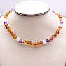 Amber beads for children polished cognac with amethyst and agate