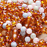 Amber beads for children polished in cognac color with morganite