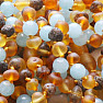 Amber beads for children satin multicolor with aquamarine A quality