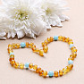 Amber beads for children satin cognac with aquamarine