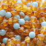 Amber beads for children satin cognac with aquamarine