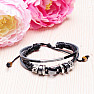 Men's casual style leather bracelet with hematite and metal ornaments