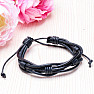 Men's casual style bracelet made of black leather and waxed cord