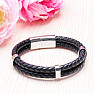 Men's black leather bracelet with a stainless steel magnetic clasp