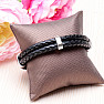 Men's black leather bracelet with a stainless steel magnetic clasp