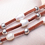 Pearls and metal beads triple leather bracelet