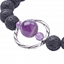 Lava stone and amethyst in metal beaded bracelet