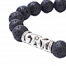 Lava stone and metal bracelet with Tibetan pattern