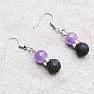 Lava stone and amethyst pendant earrings with beads