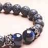 Lava stone bracelet with blue cat&#39;s eye and crowns