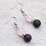 Lava stone and rose gold pendant earrings with beads