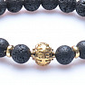 Bracelet made of lava stone with a Tibetan gold-colored bead