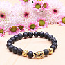 Lava stone bracelet with golden leopard head Bellezza Nera