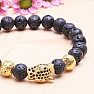 Lava stone bracelet with golden leopard head Bellezza Nera