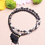 Lava stone and glass bead bracelet set with tassel