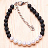 Lava stone bracelet with white pearls