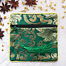 Green brocade bag with zipper and lucky coin 12x12 cm