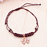 Bows cubic zirconia corded drawstring bracelet brown