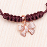 Bows cubic zirconia corded drawstring bracelet brown