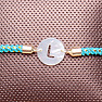 Pearl ring cord drawstring bracelet turquoise