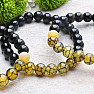 Obsidian black, khaki and yellow cracked agate men&#39;s bracelet RB Design 60