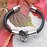 Men&#39;s black leather bracelet with a wolf&#39;s head made of stainless steel