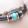 Men&#39;s black leather bracelet knitted with tyrkenite and hematite