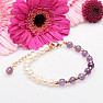 Amethyst and white pearls with metal beads chain bracelet