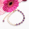 Amethyst and white pearls with metal beads chain bracelet