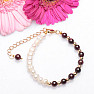 Garnet and white pearls with metal beads chain bracelet