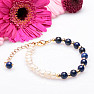 Lapis lazuli and white pearls with metal beads chain bracelet