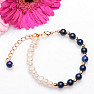 Lapis lazuli and white pearls with metal beads chain bracelet