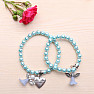 Mother and daughter bracelets of azure pearls with angels and hearts