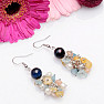 Blue tiger eye, pearls and a mix of semi-precious stones grape earrings