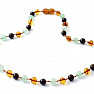 Cognac-colored amber beads with aventurine and garnet for children