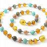 Amber beads for children with sunstone, labradorite and amazonite