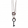 Necklace double stainless steel Heart with mother of pearl and key 42 cm