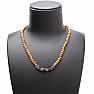 Necklace made of wooden beads with amethyst