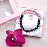 Black obsidian and red cracked agate bead bracelet RB Design 48