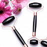 Obsidian black massage roller in pink gold color