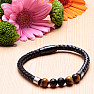 Bracelet men&#39;s black leather braided with tiger&#39;s eye and agate