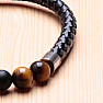 Bracelet men&#39;s black leather braided with tiger&#39;s eye and agate