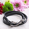 Men&#39;s black leather bracelet with tarnished silver decoration