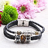 Bracelet men&#39;s black leather braided with tiger&#39;s eye and hematite