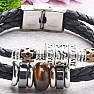 Bracelet men&#39;s black leather braided with tiger&#39;s eye and hematite