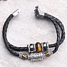 Bracelet men&#39;s black leather braided with tiger&#39;s eye and hematite