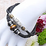 Bracelet men&#39;s black leather braided with tiger&#39;s eye and hematite