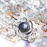 Silver pendant with black pearl and zircons Ag 925 09711 BP