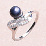 Silver ring with black pearl and zircons Ag 925 017135 BP