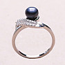 Silver ring with black pearl and zircons Ag 925 017135 BP